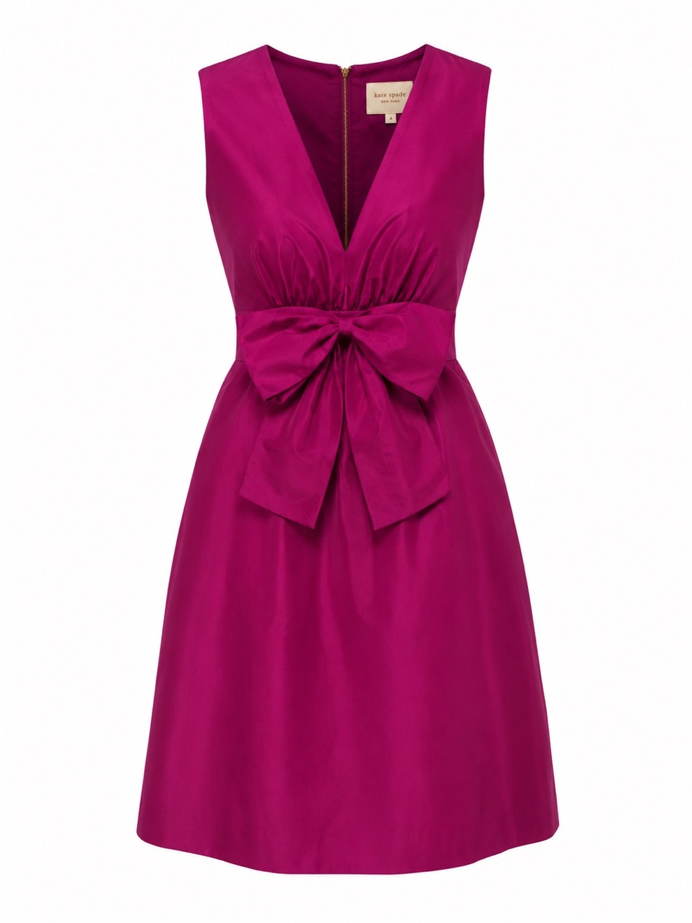 kate spade Fuchsia V-Neck Silk Midi Dress with Bow